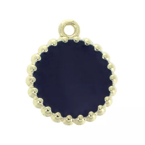 Ciondolo rotondo in ottone e resina epossidica 17x15 mm Dorato - Blu notte x1