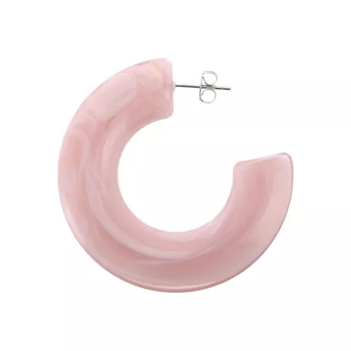 Creole piatte - effetto marmo- in acrilico 47 mm - Rosa - Bianco x2