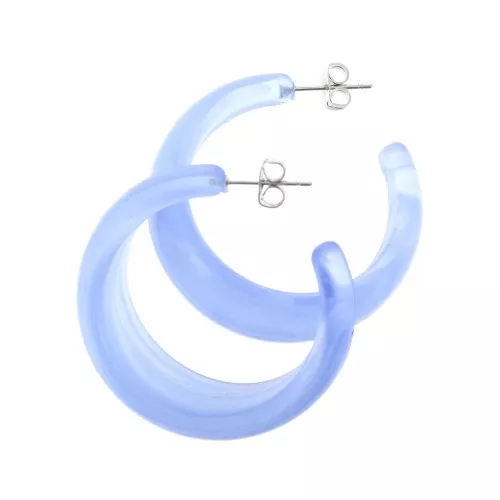 Creole mezza-luna larghe in acrilico effetto marmo 38 mm - Blu - Bianco x2