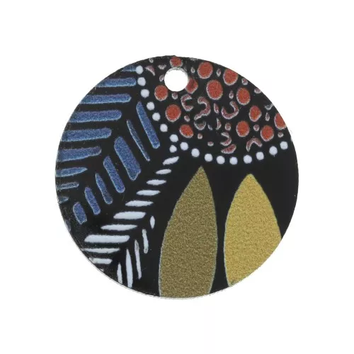 Zecchino rotondo in plexiglas 22 mm modello etnico - Nero - Multicolore x1