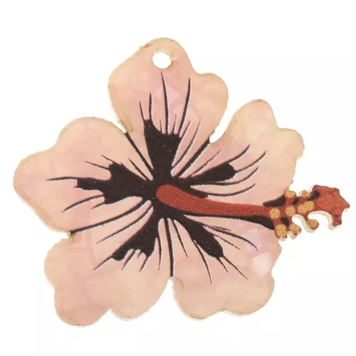 Pendente fiore d'ibisco in plexiglas scintillante 25x30 mm - Rosa x1