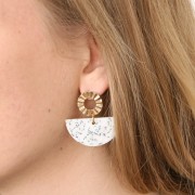 Pendente mezza-luna in resina 20x39.5 mm - Terrazzo Bianco e Nero x1