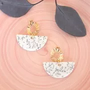 Pendente mezza-luna in resina 20x39.5 mm - Terrazzo Bianco e Nero x1