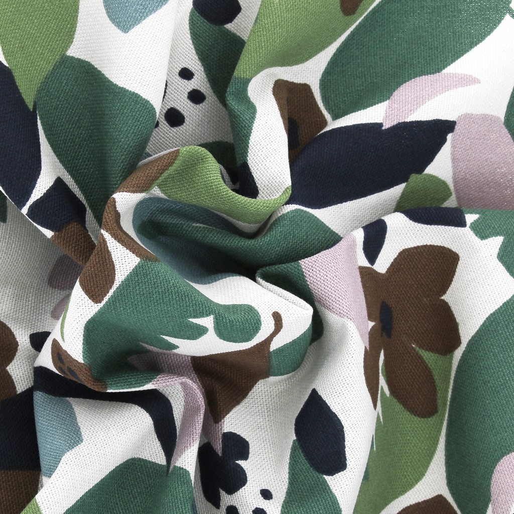 Tessuto tela in cotone spesso Canvas - Hania - Ecru - Marrone - Verde