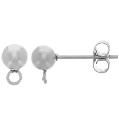 Chiodi di orecchie pallina 5 mm con anello aperto - Acciaio inossidabile 304 x2