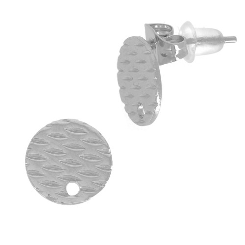 Chiodi di orecchie disco lavorato 10 mm con un foro - Acciaio inossidabile 304L x2