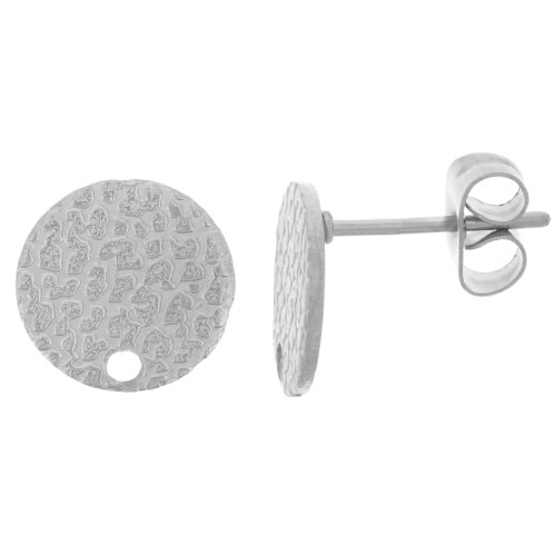 Chiodi di orecchie disco martellato 10 mm con un foro - Acciaio inossidabile x2