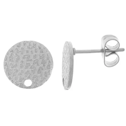 Chiodi di orecchie disco martellato 10 mm con un foro - Acciaio inossidabile x2