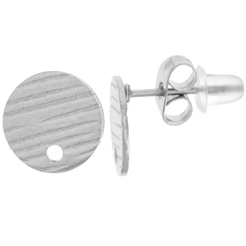 Chiodi di orecchie disco striato 10 mm con foro - Acciaio inossidabile 304L x2