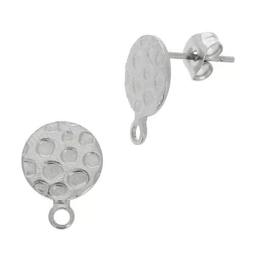 Chiodi di orecchie disco martellato 10 mm anello chiuso Acciaio inox 304L x2