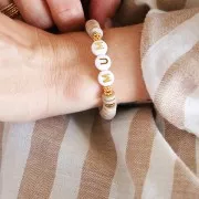 Assortimento di 200 perline- Lettere -in rilievo 9.5 mm - Bianco - Argentato