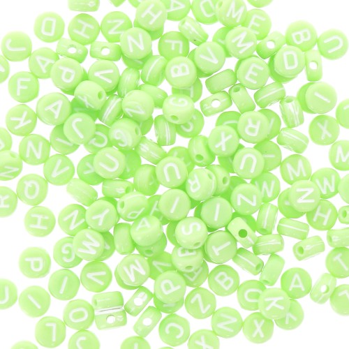 Assortimento di 200 perline- Lettere - 7 mm Verde chiaro - Bianco