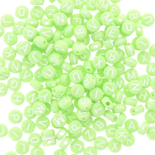 Assortimento di 200 perline- Lettere - 7 mm Verde chiaro - Bianco