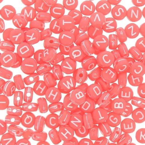 Assortimento di 200 perline- Lettere - 7 mm Corallo - Bianco
