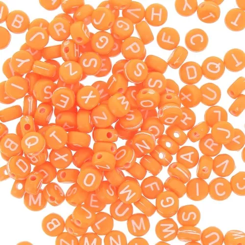Assortimento di 200 perline- Lettere - 7 mm Arancia - Bianco