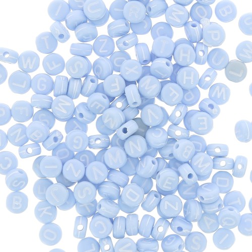 Assortimento di 200 perline- Lettere - 7 mm Blu pastel - Bianco