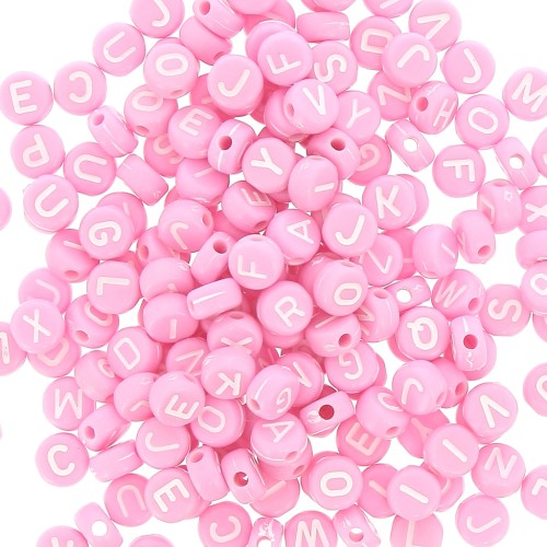 Assortimento di 200 perline- Lettere - 7 mm Rosa - Bianco