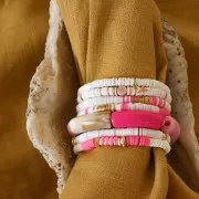 Assortimento di 200 perline- Lettere - 7 mm Rosa - Bianco