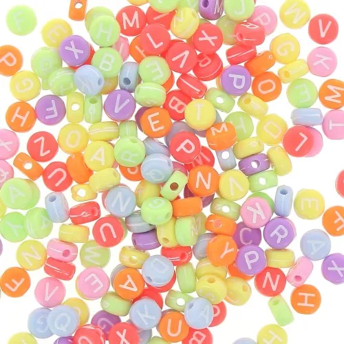 Assortimento di 200 perline- Lettere - 7 mm Multicolore - Bianco