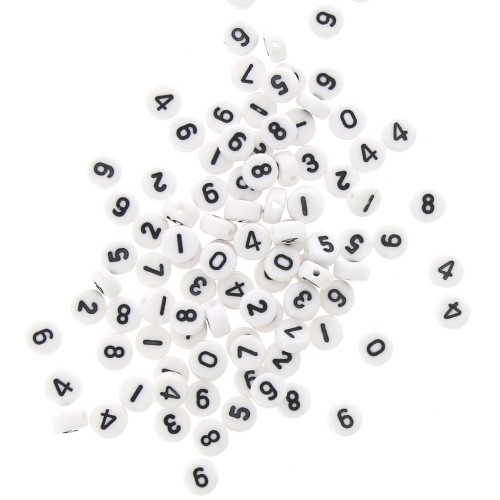 Assortimento di 100 perline- Cifra rotonde - 7 mm Bianco - Nero