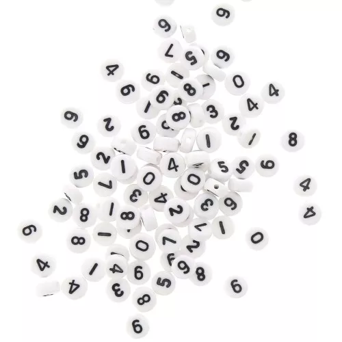 Assortimento di 100 perline- Cifra rotonde - 7 mm Bianco - Nero