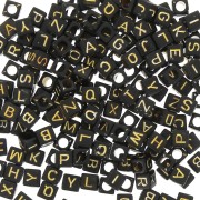 Assortimento di 200 perle lettere alfabeto cubi 6 mm - Nero - Dorato|raw }}
