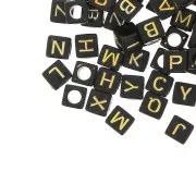 Assortimento di 200 perle lettere alfabeto cubi 6 mm - Nero - Dorato