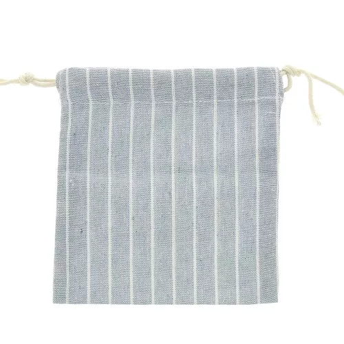 Sacchetti in lino a righe per regalo bijoux 150x160 mm - Blu chiaro - Bianco x2