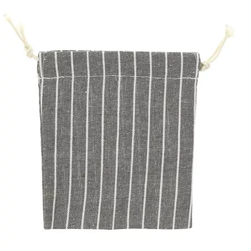 Sacchetti in lino a righe per regalo bijoux 145x155 mm - Grigio - Bianco x2