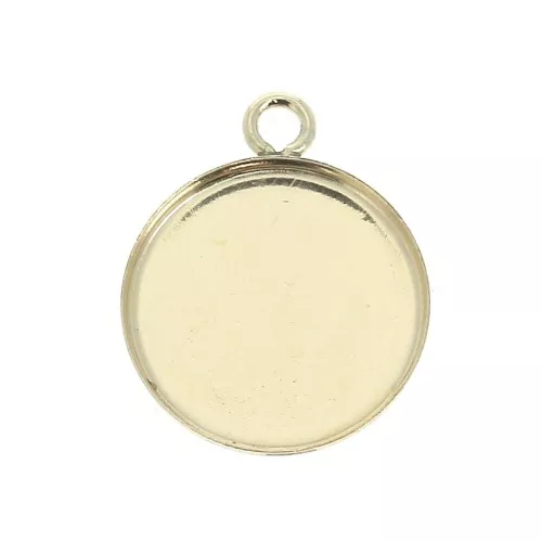 Pendente rotondo per cabochon fondo piatto 12 mm - Gold filled x1