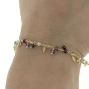 Catena fantasia 6.5mm con pietre semipreziose rotonde Argento 925  x20cm