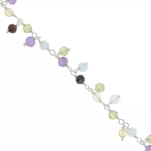 Catena fantasia 6.5 mm con pietre semipreziose rotonde - Argento 925 x20cm