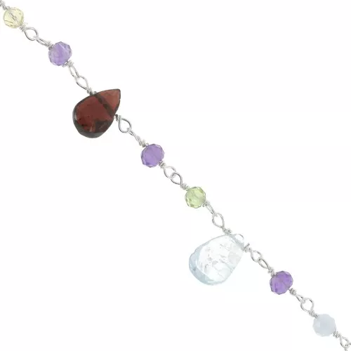 Catena fantasia 7.5mm con pietre semipreziose gocce - Argento 925 x20cm