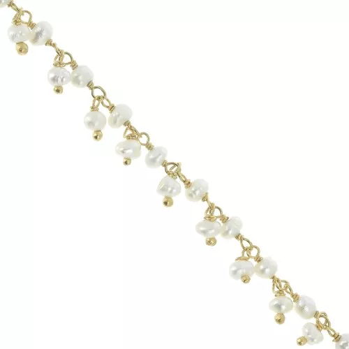 Catena fantasia 6.5 mm perle d'acqua dolce-Argento 925 Dorato all'oro finox20cm
