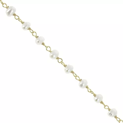 Catena fantasia 4 mm con perle d'acqua dolce-Argento 925 Dorato all'oro finox20cm