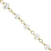 Catena fantasia 4 mm con perle d'acqua dolce-Argento 925 Dorato all'oro finox20cm