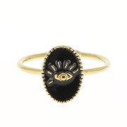 Anello ovale regolabile con resina epossidica - modello occhio-Dorato con oro fino-Nero x1|raw }}