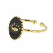 Anello ovale regolabile con resina epossidica - modello occhio-Dorato con oro fino-Nero x1
