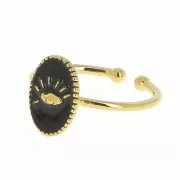 Anello ovale regolabile con resina epossidica - modello occhio-Dorato con oro fino-Nero x1