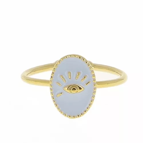 Anello ovale regolabile -modello occhio - Dorato con oro fino -Malva chiarox1