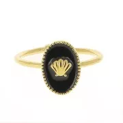 Anello ovale regolabile -modello conchiglia- Dorato con oro fino -Nero x1
