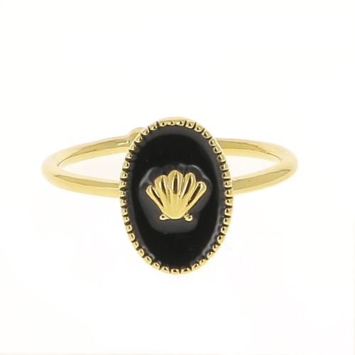 Anello ovale regolabile -modello conchiglia- Dorato con oro fino -Nero x1