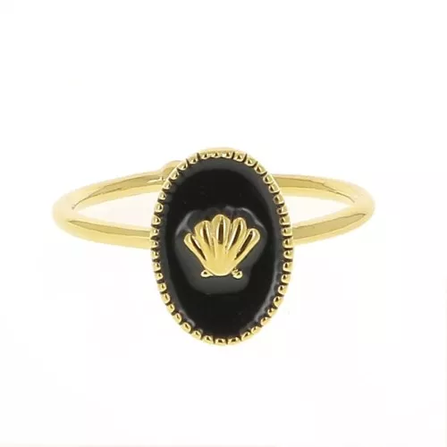Anello ovale regolabile -modello conchiglia- Dorato con oro fino -Nero x1