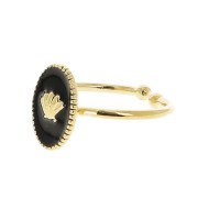 Anello ovale regolabile -modello conchiglia- Dorato con oro fino -Nero x1