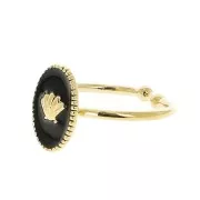 Anello ovale regolabile -modello conchiglia- Dorato con oro fino -Nero x1