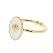 Anello ovale regolabile -modello conchiglia -Dorato con oro fino -Bianco x1