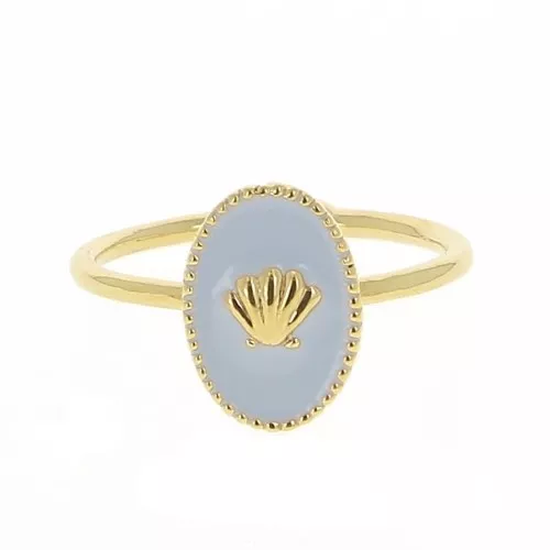 Anello ovale regolabile -modello conchiglia Dorato con oro fino -Malva chiaro x1