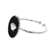 Anello ovale regolabile con resina epossidica - conchiglia - Placcatura argento fino - Nero x1