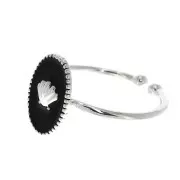 Anello ovale regolabile con resina epossidica - conchiglia - Placcatura argento fino - Nero x1