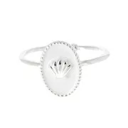 Anello ovale regolabile con resina epossidica-conchiglia - Placcatura argento fino - Bianco x1
